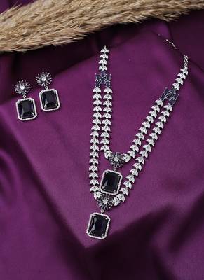 2 Layered Purple Necklace Set With Small Earrings 2