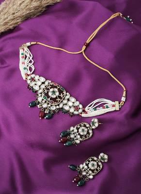 Multicolour Choker Set With Long Earrings 2