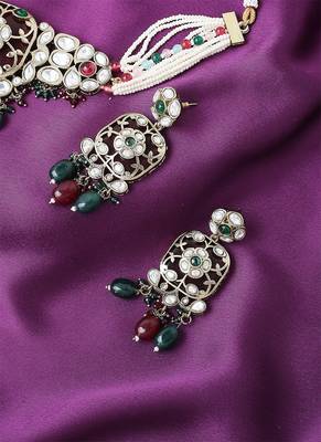 Multicolour Choker Set With Long Earrings 3
