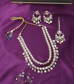 Multicolour Dual Layered Necklace Set With Green And Pink Stones