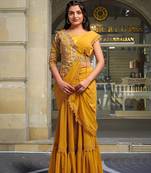 Trendmalls Yellow Georgette Ready To Wear Pre Stitched Saree