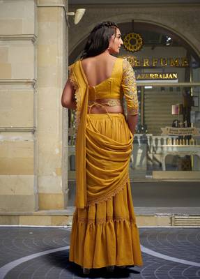 Trendmalls Yellow Georgette Ready To Wear Pre Stitched Saree 2