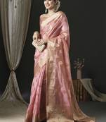 Pure Organza Saree Woven Zari Magic With Rich Paisley Pallu