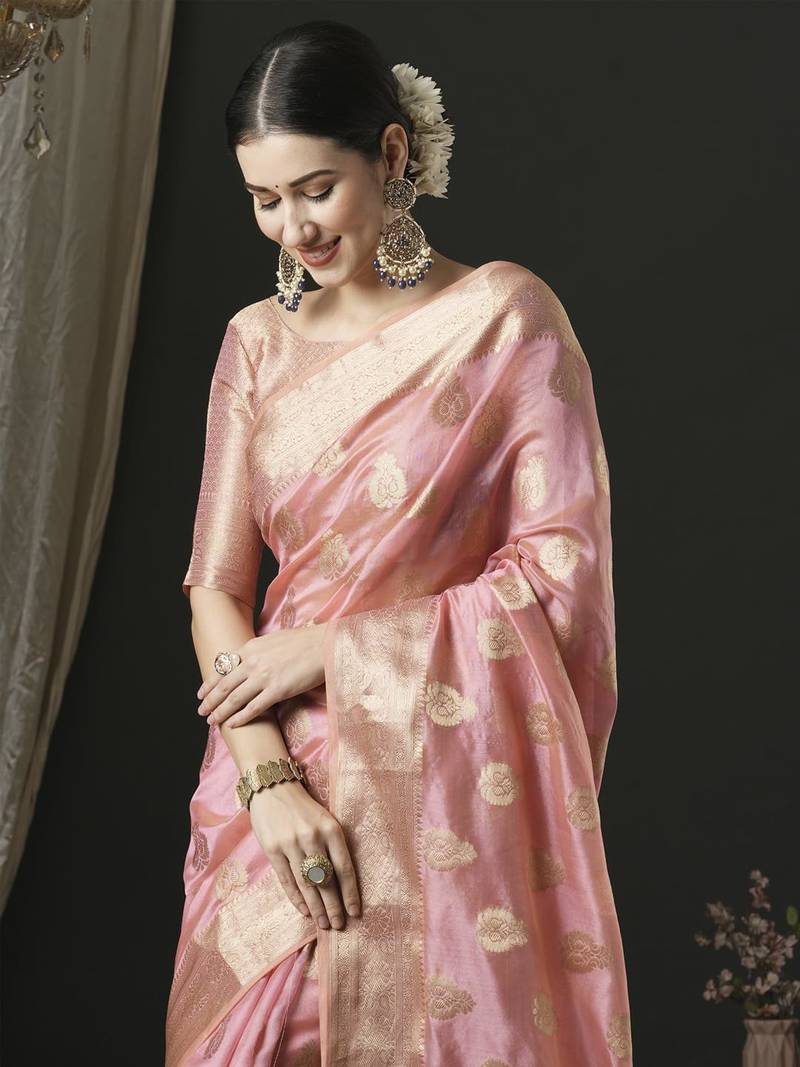Pure Organza Saree Woven Zari Magic With Rich Paisley Pallu