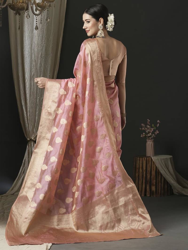 Pure Organza Saree Woven Zari Magic With Rich Paisley Pallu