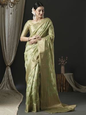 Pure Organza Saree Woven Zari Magic With Rich Paisley Pallu 1