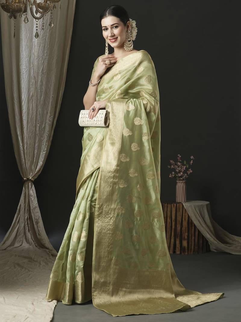 Pure Organza Saree Woven Zari Magic With Rich Paisley Pallu
