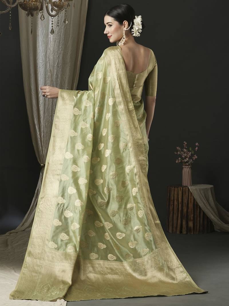 Pure Organza Saree Woven Zari Magic With Rich Paisley Pallu