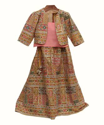 Gold silk embroidered thread sequin and lehenga set 1