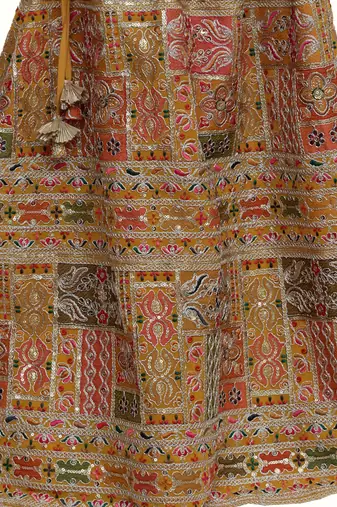 Gold silk embroidered thread sequin and lehenga set