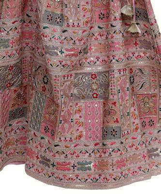 Pink silk embroidered thread lehenga and blouse set 3