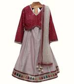 Maroon and grey silk chanderi lehenga set