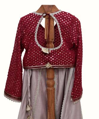 Maroon and grey silk chanderi lehenga set 2