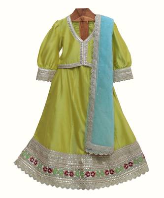 Green silk chanderi lehenga set 1