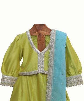 Green silk chanderi lehenga set 2