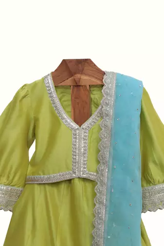 Green silk chanderi lehenga set