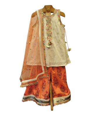 Cream and peach block print palazzo set 1