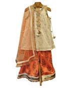 Cream and peach block print palazzo set