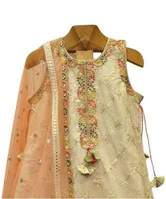 Cream and peach block print palazzo set 2