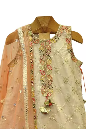 Cream and peach block print palazzo set