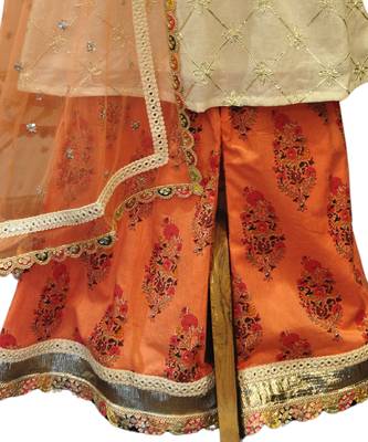 Cream and peach block print palazzo set 3