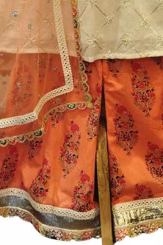 Cream and peach block print palazzo set