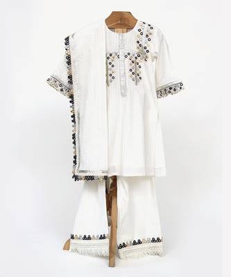 White silver lurex embroidary suit set 1