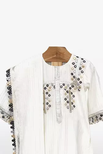 White silver lurex embroidary suit set