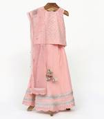 Peach crushed cotton embroidered  lehenga set