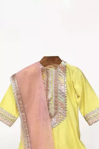 Yellow  chanderi silk  sharara set