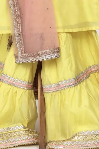 Yellow  chanderi silk  sharara set