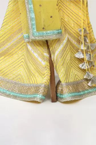Yellow  chanderi silk  sharara set