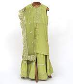Green  crushed cotton embroidered sharara set