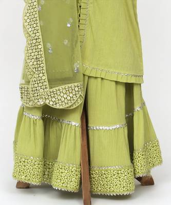 Green  crushed cotton embroidered sharara set 3