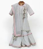 Grey  crushed cotton embroidered  sharara set