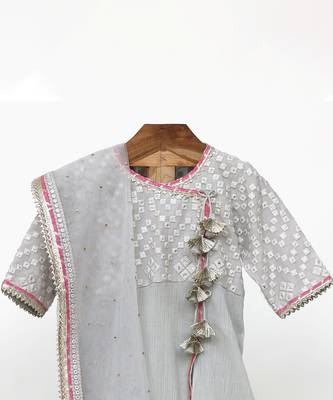 Grey  crushed cotton embroidered  sharara set 2