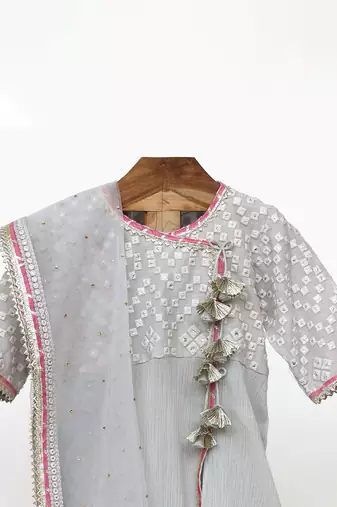 Grey  crushed cotton embroidered  sharara set