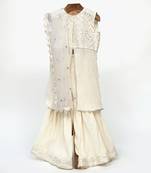 Off white crushed cotton embroidered  sharara set