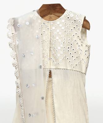 Off white crushed cotton embroidered  sharara set 2