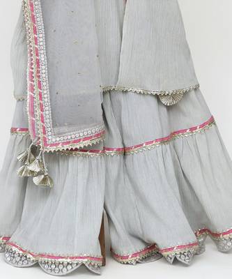 Grey  crushed cotton embroidered  sharara set 3