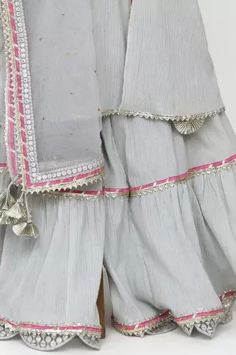 Grey  crushed cotton embroidered  sharara set