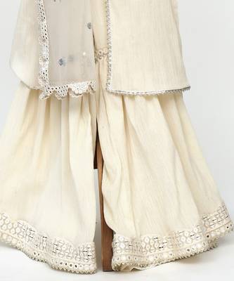 Off white crushed cotton embroidered  sharara set 3