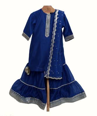 Blue silk chanderi sharara set 1