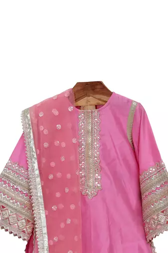 Pink silk chanderi sharara set