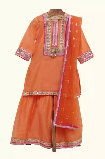 Orange silk chanderi sharara set