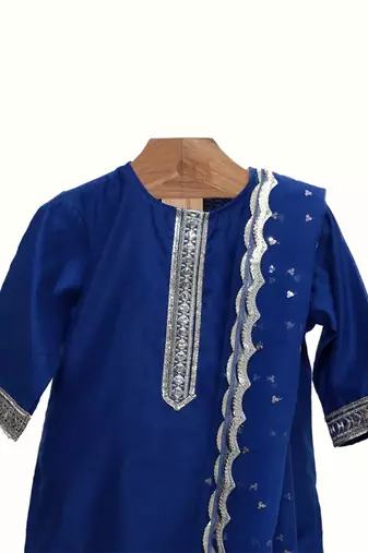 Blue silk chanderi sharara set
