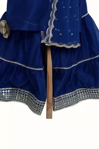 Blue silk chanderi sharara set