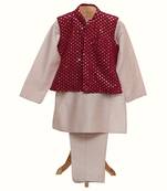 Grey and maroon embroidered chanderi silk kurta pyjama set