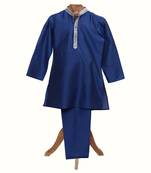 Blue embroidered chanderi silk kurta pyjama set
