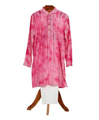 Pink printed cotton kurta pyjama set 1